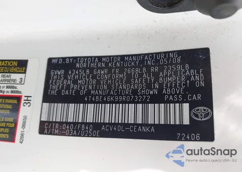 2009 Toyota Camry Le z USA, uszkodzony, nr VIN 4T4BE46K99R073272